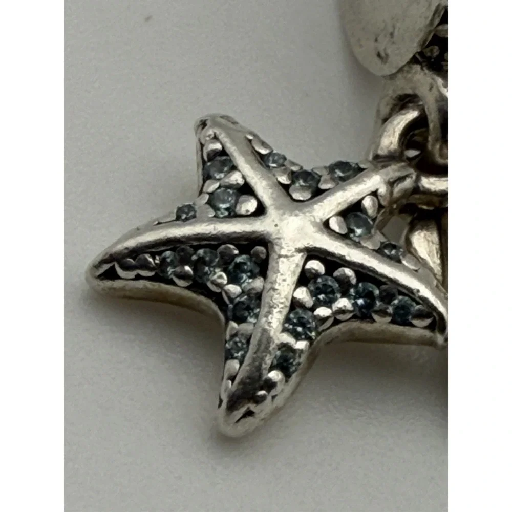 Pandora 925 Sterling Silver Tropical Star Fish & Seashell Dangle Charm 792076CZF